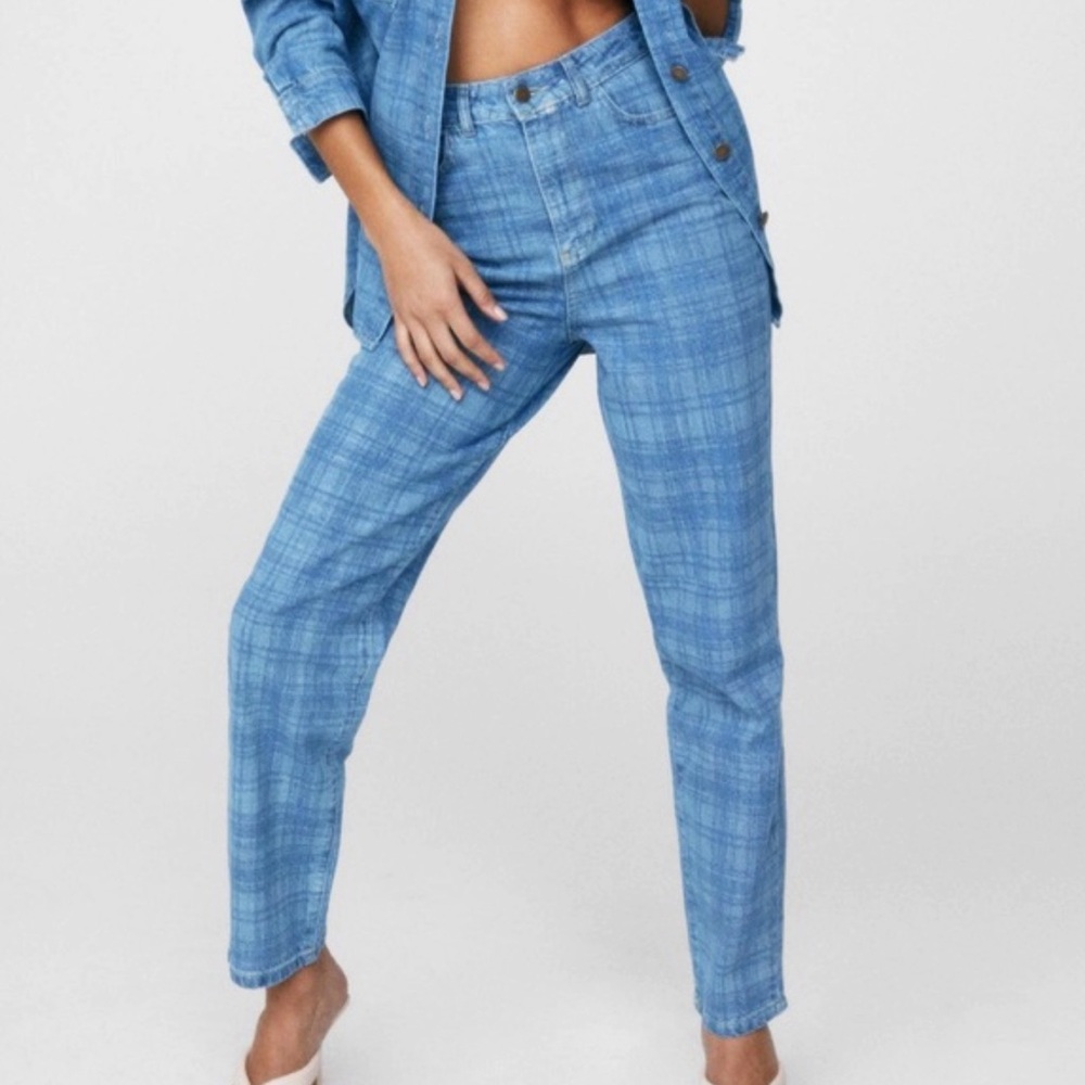 Plaid High Waisted Straight Leg Jeans